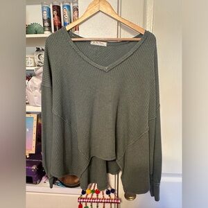LIKE NEW FREE PEOPLE Coraline Waffle Knit V-Neck Long Sleeve Thermal Boho